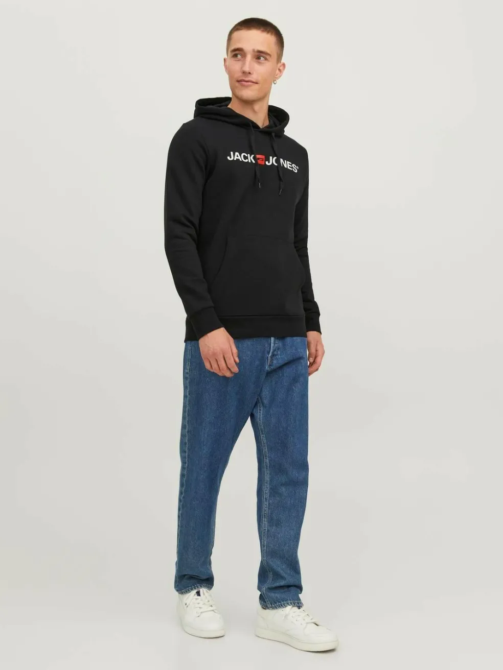 JACK & JONES Corp old logo sweat hood slim fit, heren hoodie katoenmengsel met capuchon, zwart