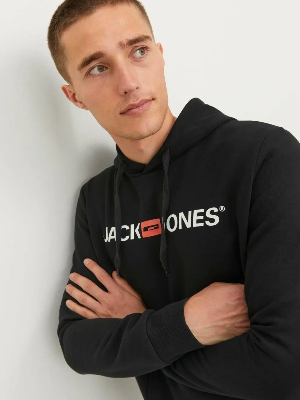 JACK & JONES Corp old logo sweat hood slim fit, heren hoodie katoenmengsel met capuchon, zwart