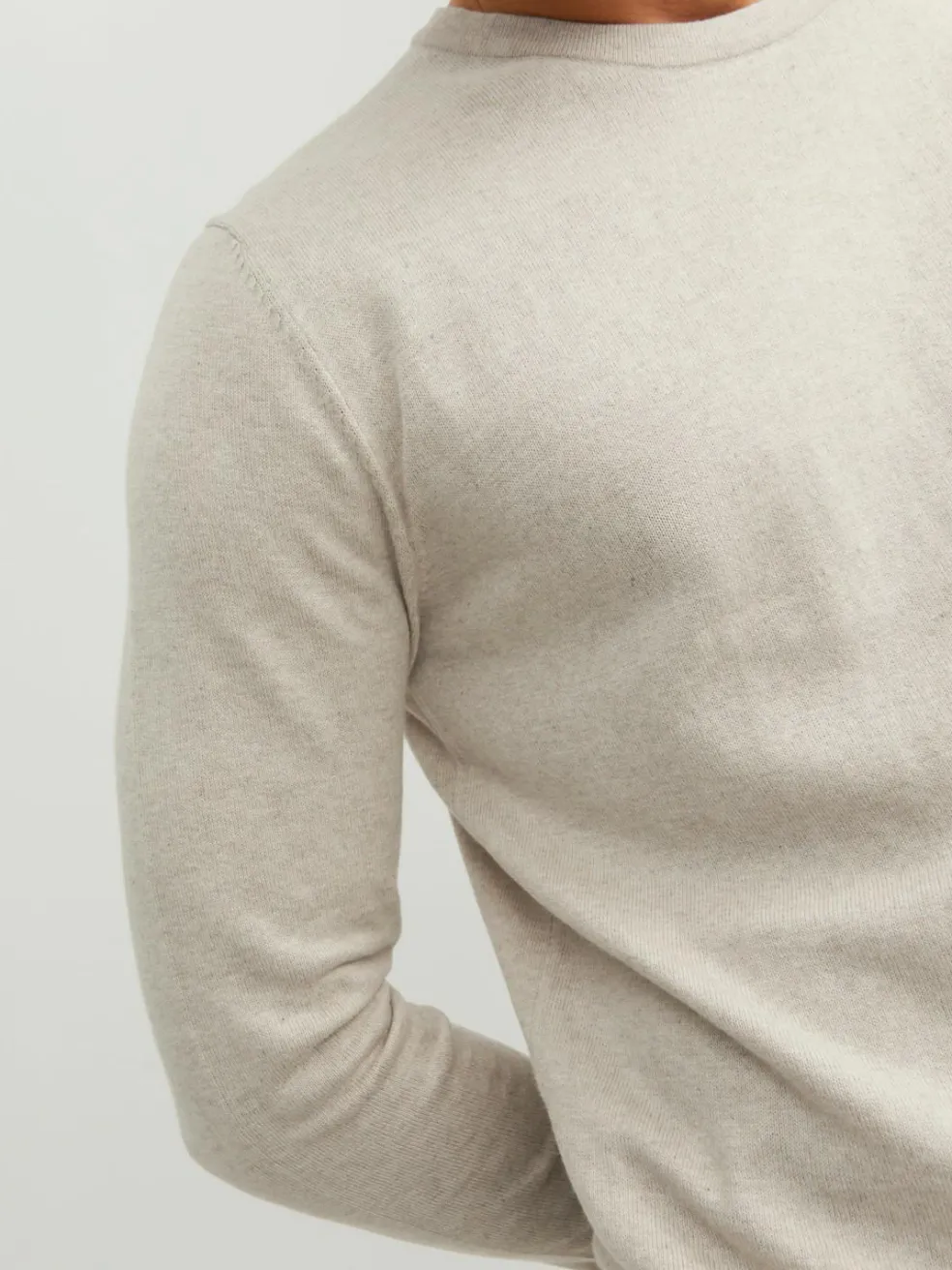 JACK & JONES Emil knit crew neck slim fit, heren pullover viscosemengsel met O-hals, beige melange