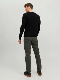 JACK & JONES Emil knit crew neck slim fit, heren pullover viscosemengsel met O-hals, zwart