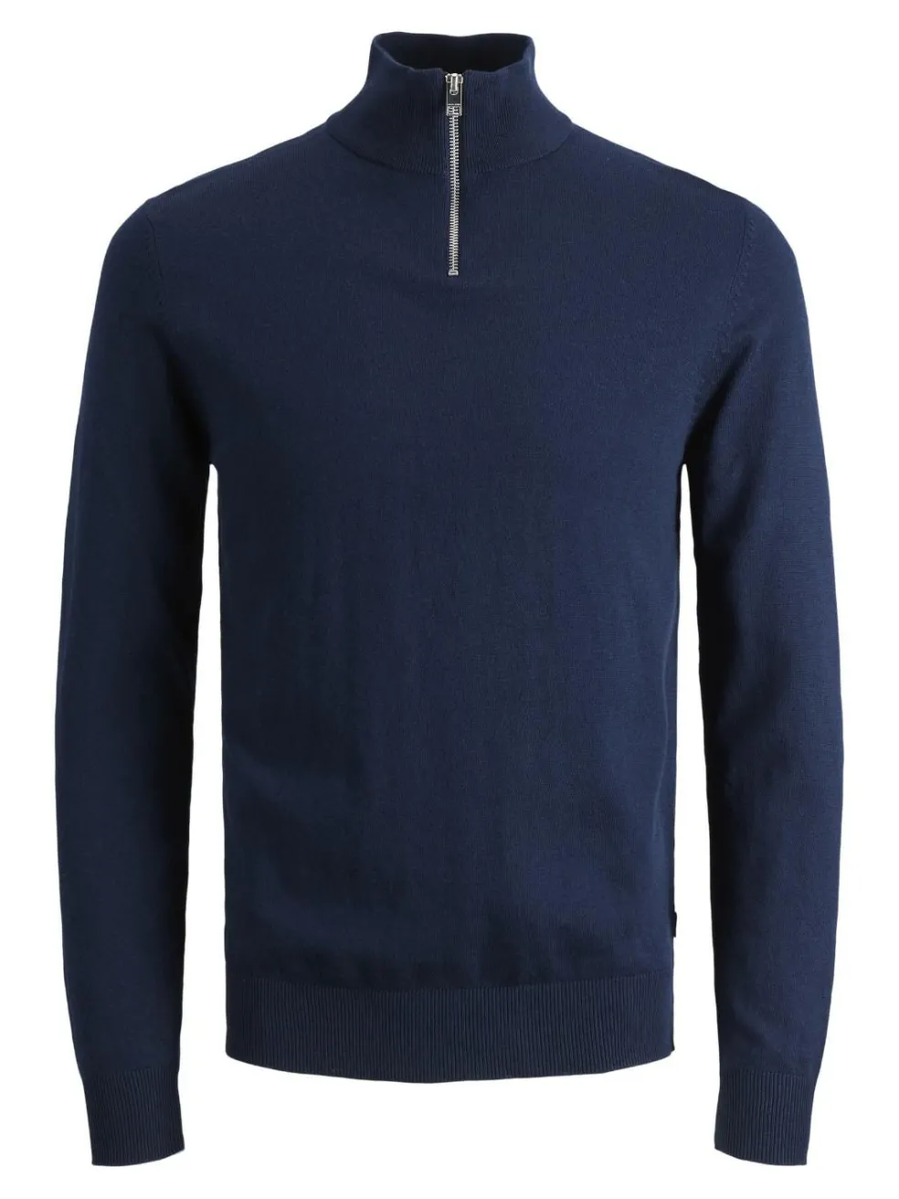 JACK & JONES Emil knit half zip slim fit, heren schipperstrui viscosemengsel met opstaande boord, blauw