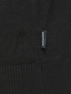 JACK & JONES Emil knit half zip slim fit, heren schipperstrui viscosemengsel met opstaande boord, zwart