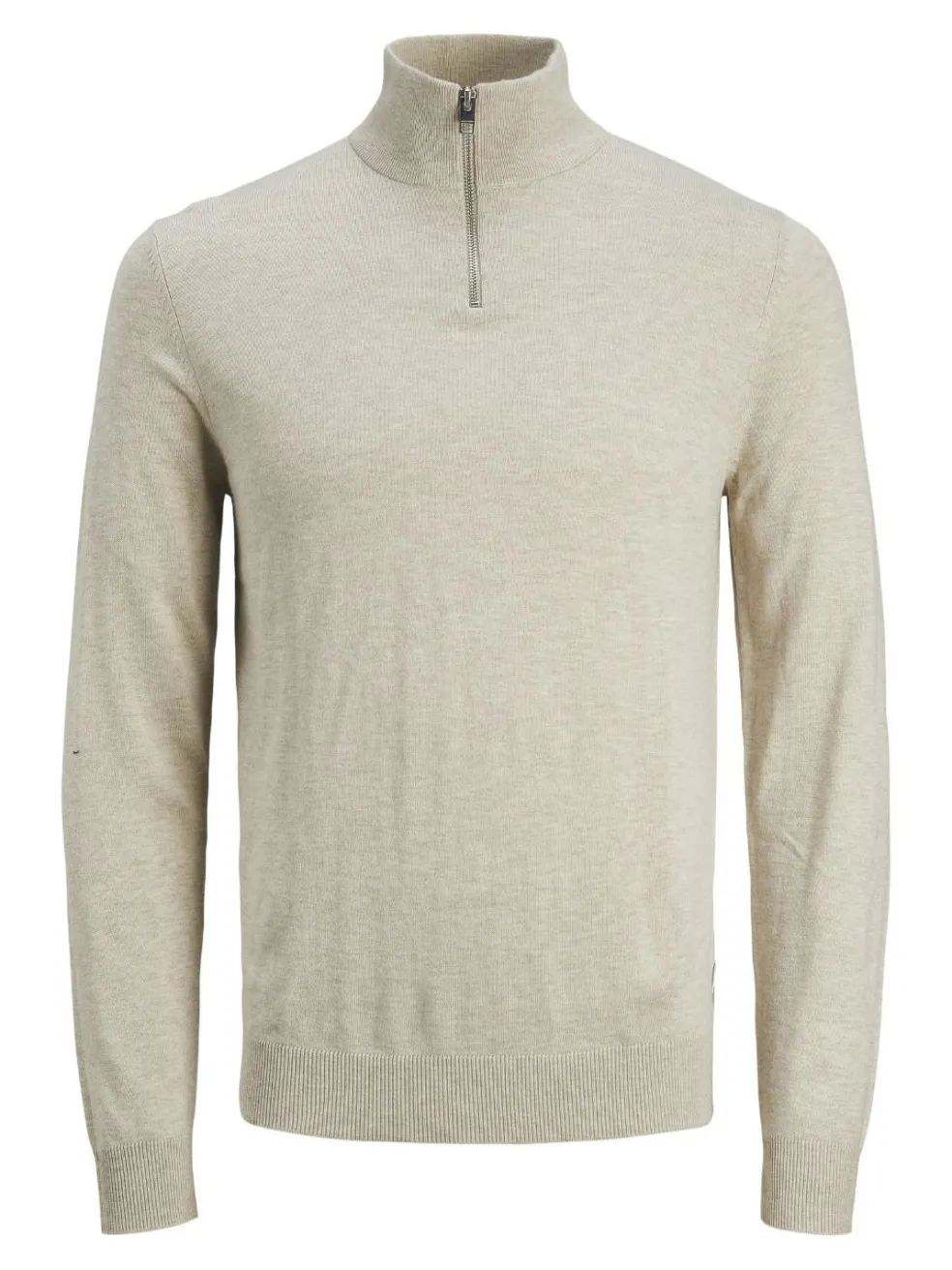 JACK & JONES Emil knit half zip slim fit, heren schipperstrui viscosemengsel met opstaande boord, beige melange