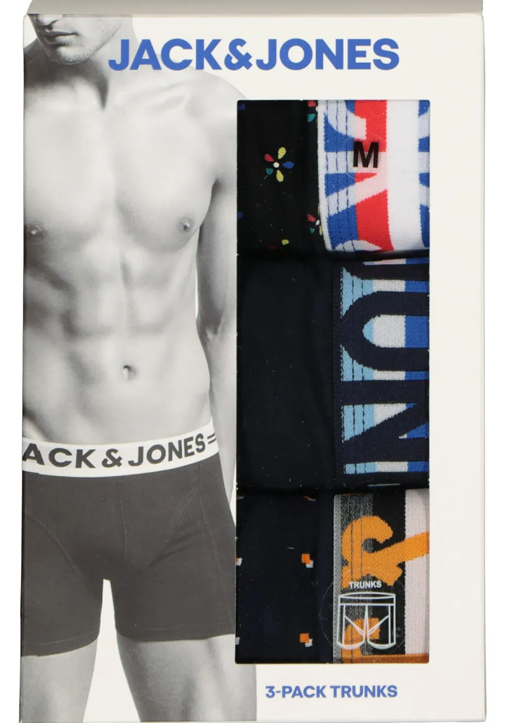 Jack & Jones heren boxers Jachenrik trunks (3-pack), blauw uni en dessin