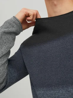 JACK & JONES Hill knit crew neck slim fit, heren pullover katoen met O-hals, blauw Gradient