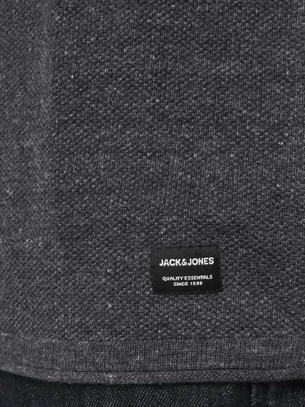 JACK & JONES Hill knit crew neck slim fit, heren pullover katoen met O-hals, donkergrijs melange