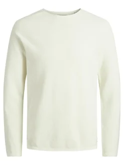 JACK & JONES Hill knit crew neck slim fit, heren pullover katoen met O-hals, offwhite