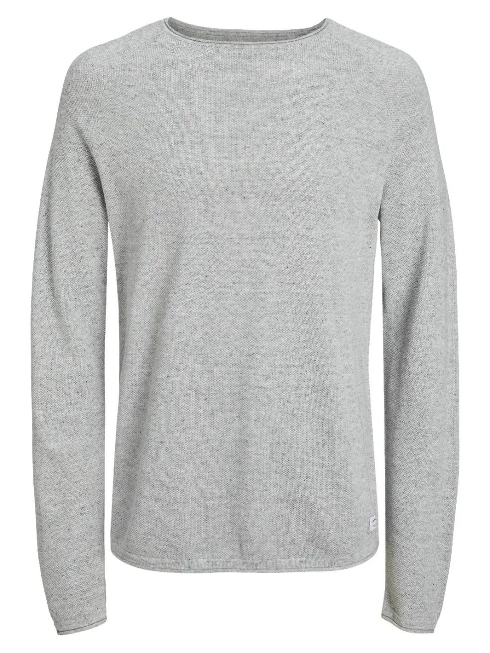 JACK & JONES Hill knit crew neck slim fit, heren pullover katoen met O-hals, lichtgrijs melange