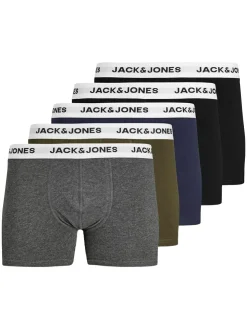 JACK & JONES Jacbasic trunks (5-pack), heren boxers normale lengte, groen, blauw, grijs en zwart