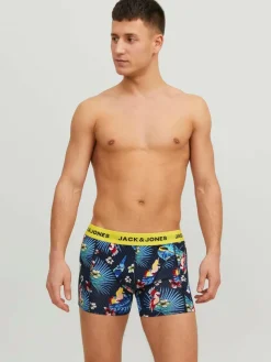 JACK & JONES Jacflower bird trunks (3-pack), heren boxers normale lengte, blauw en zwart