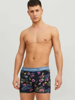 JACK & JONES Jacflower bird trunks (3-pack), heren boxers normale lengte, blauw en zwart