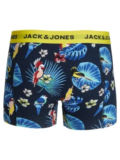 JACK & JONES Jacflower bird trunks (3-pack), heren boxers normale lengte, blauw en zwart