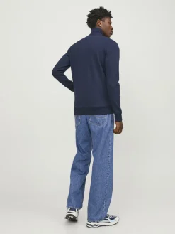 JACK & JONES Paulos sweat zip regular fit, heren sweatshirt katoenmengsel met opstaande boord, blauw