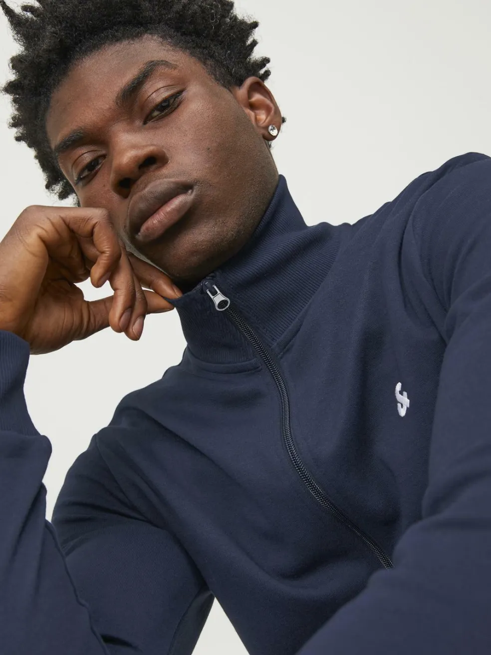 JACK & JONES Paulos sweat zip regular fit, heren sweatshirt katoenmengsel met opstaande boord, blauw