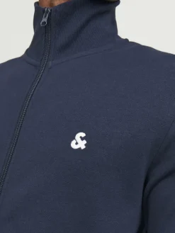 JACK & JONES Paulos sweat zip regular fit, heren sweatshirt katoenmengsel met opstaande boord, blauw