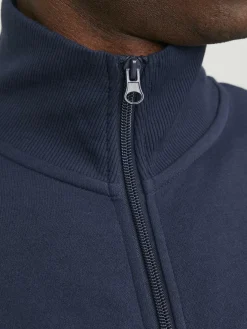 JACK & JONES Paulos sweat zip regular fit, heren sweatshirt katoenmengsel met opstaande boord, blauw