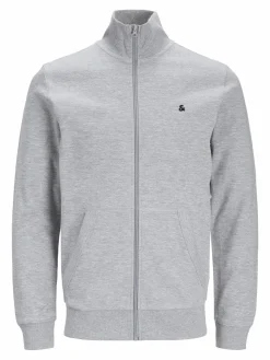 JACK & JONES Paulos sweat zip regular fit, heren sweatshirt katoenmengsel met opstaande boord, lichtgrijs melange
