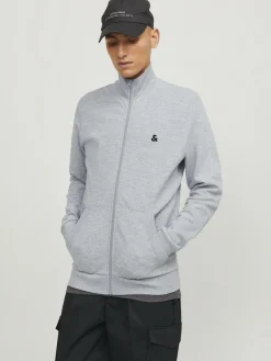 JACK & JONES Paulos sweat zip regular fit, heren sweatshirt katoenmengsel met opstaande boord, lichtgrijs melange