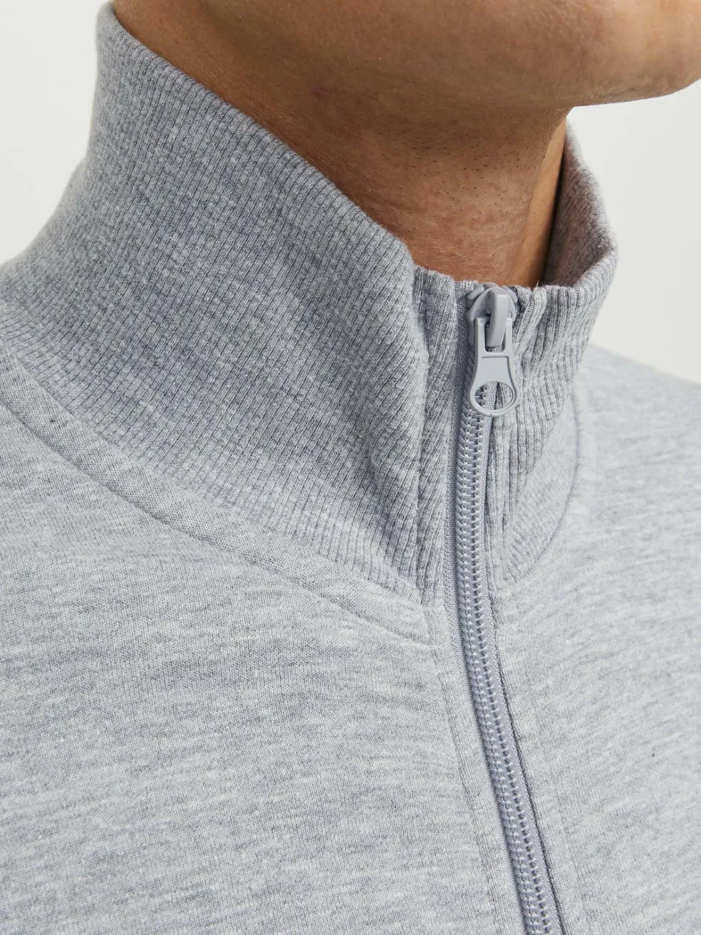 JACK & JONES Paulos sweat zip regular fit, heren sweatshirt katoenmengsel met opstaande boord, lichtgrijs melange