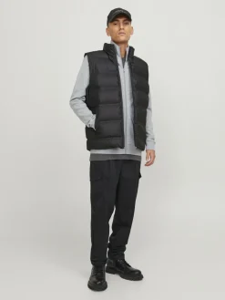 JACK & JONES Paulos sweat zip regular fit, heren sweatshirt katoenmengsel met opstaande boord, lichtgrijs melange