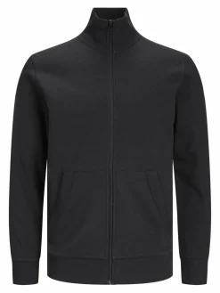 JACK & JONES Paulos sweat zip regular fit, heren sweatshirt katoenmengsel met opstaande boord, zwart