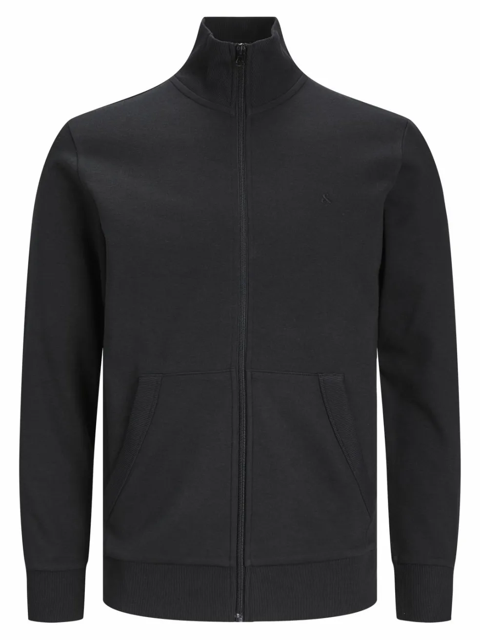JACK & JONES Paulos sweat zip regular fit, heren sweatshirt katoenmengsel met opstaande boord, zwart