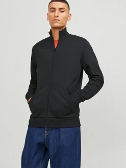 JACK & JONES Paulos sweat zip regular fit, heren sweatshirt katoenmengsel met opstaande boord, zwart