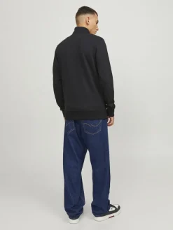 JACK & JONES Paulos sweat zip regular fit, heren sweatshirt katoenmengsel met opstaande boord, zwart