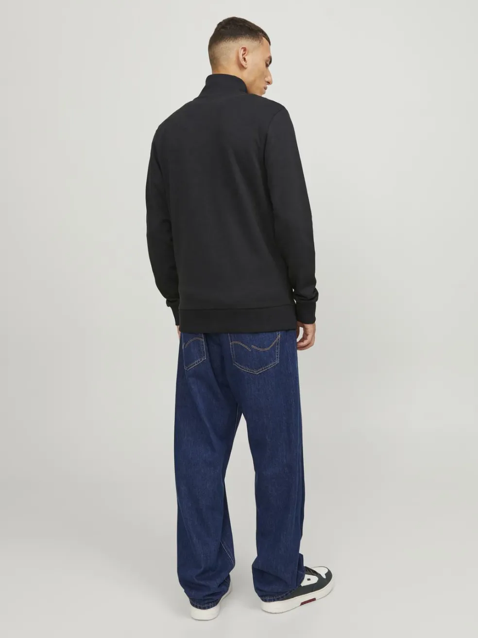 JACK & JONES Paulos sweat zip regular fit, heren sweatshirt katoenmengsel met opstaande boord, zwart