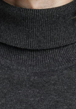 JACK & JONES slim fit coltrui katoen, antraciet grijs melange