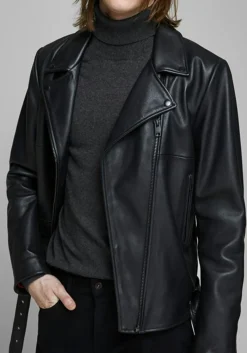 JACK & JONES slim fit coltrui katoen, antraciet grijs melange