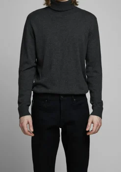 JACK & JONES slim fit coltrui katoen, antraciet grijs melange