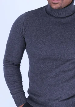 JACK & JONES slim fit coltrui katoen, antraciet grijs melange