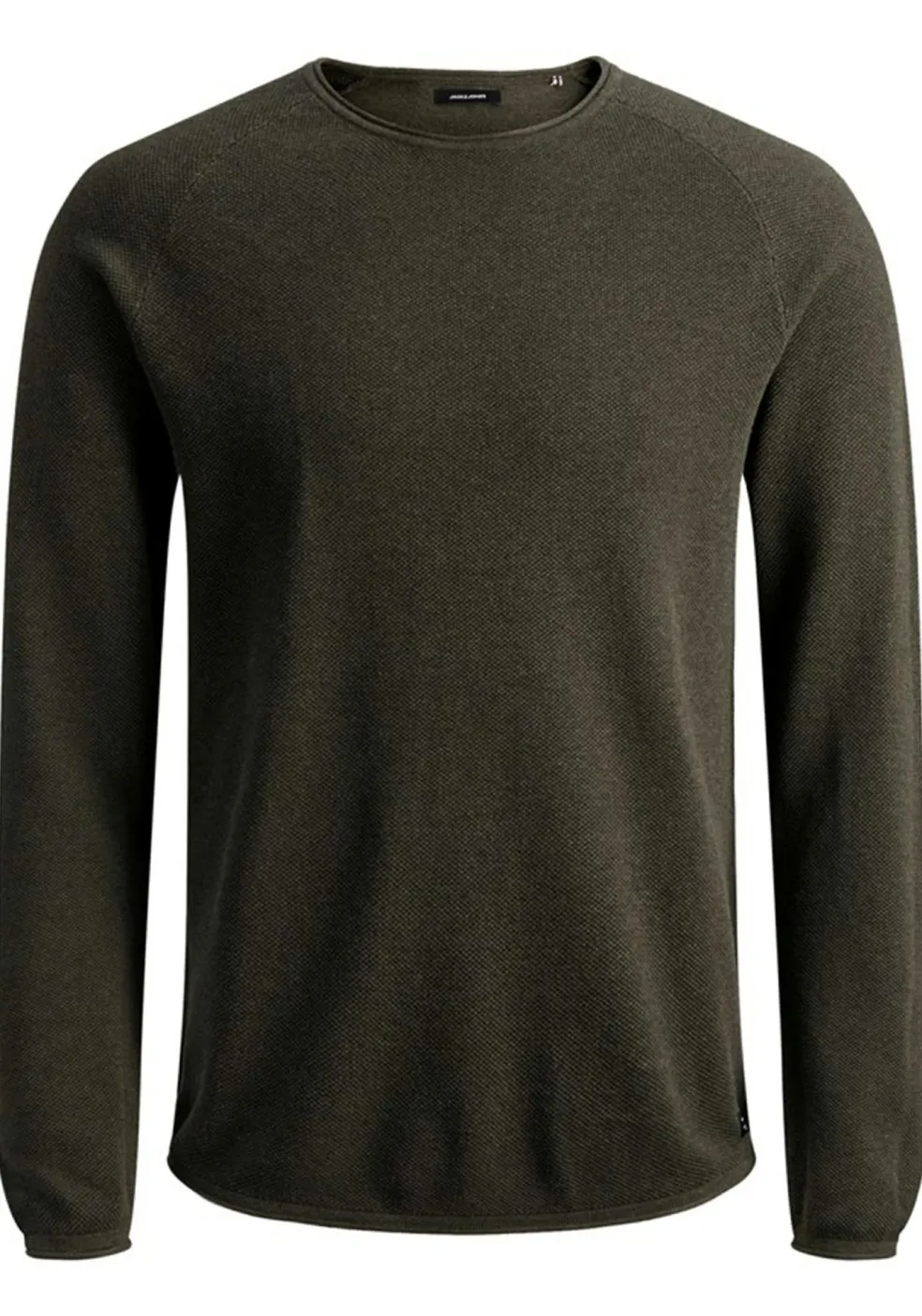 JACK & JONES slim fit trui katoen, O-hals, olijfgroen