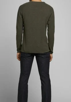 JACK & JONES slim fit trui katoen, O-hals, olijfgroen