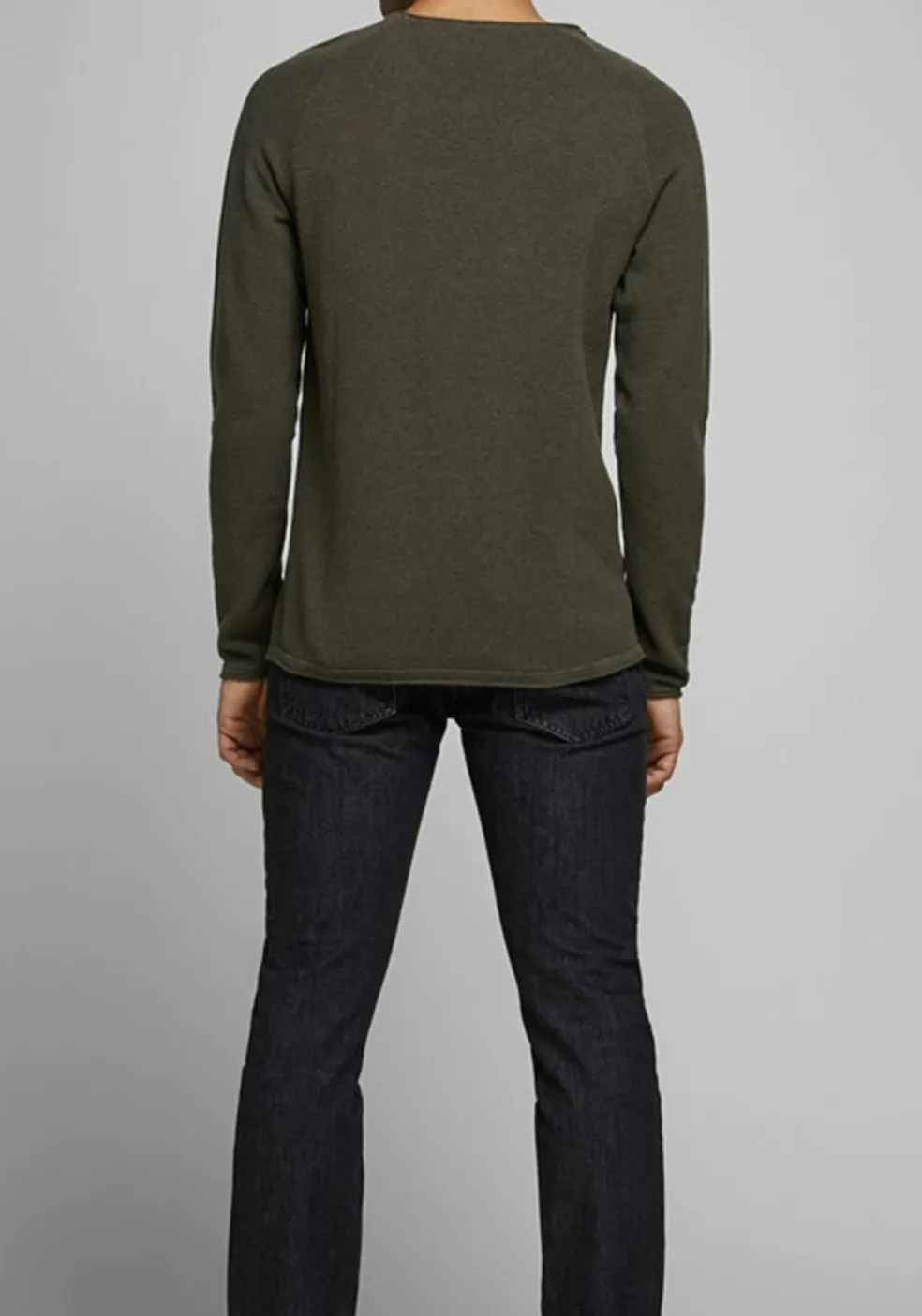 JACK & JONES slim fit trui katoen, O-hals, olijfgroen