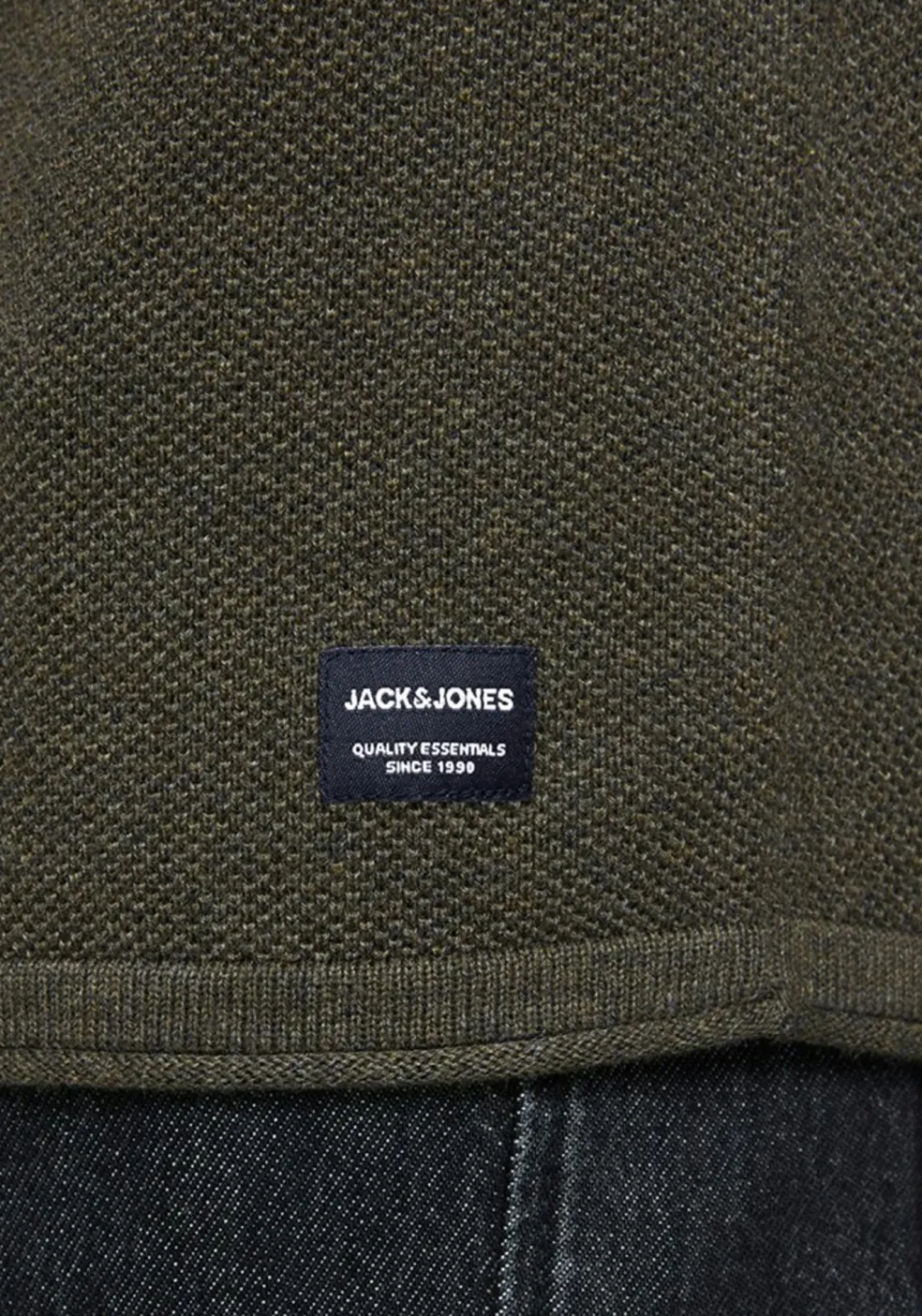 JACK & JONES slim fit trui katoen, O-hals, olijfgroen