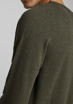 JACK & JONES slim fit trui katoen, O-hals, olijfgroen