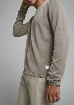 JACK & JONES slim fit trui katoen, O-hals, verwassen beige