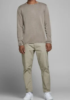JACK & JONES slim fit trui katoen, O-hals, verwassen beige