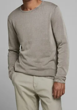 JACK & JONES slim fit trui katoen, O-hals, verwassen beige