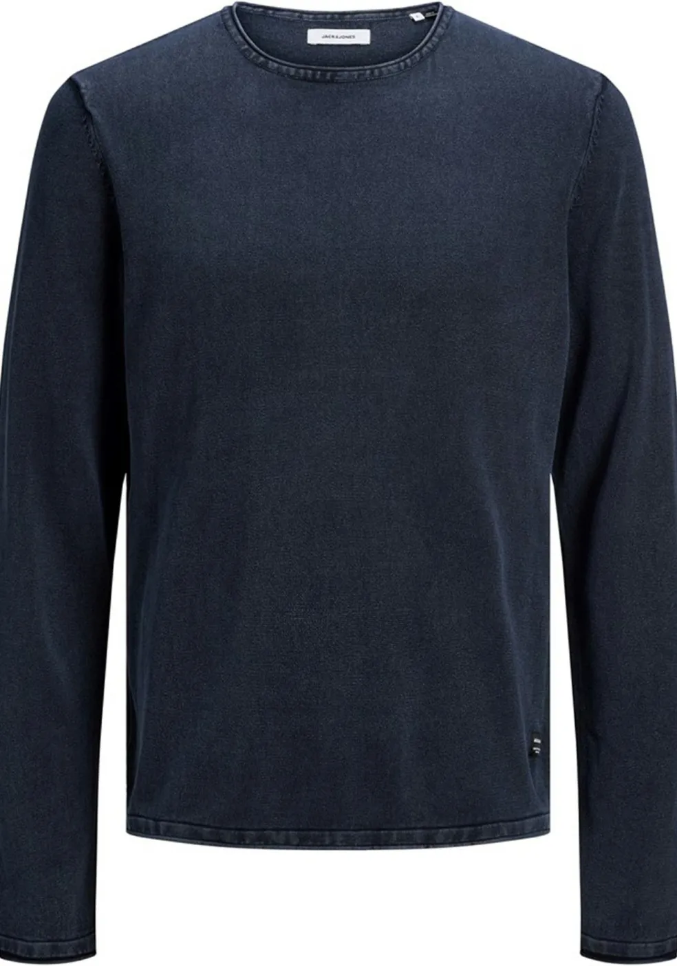 JACK & JONES slim fit trui katoen, O-hals, verwassen donkerblauw