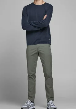 JACK & JONES slim fit trui katoen, O-hals, verwassen donkerblauw