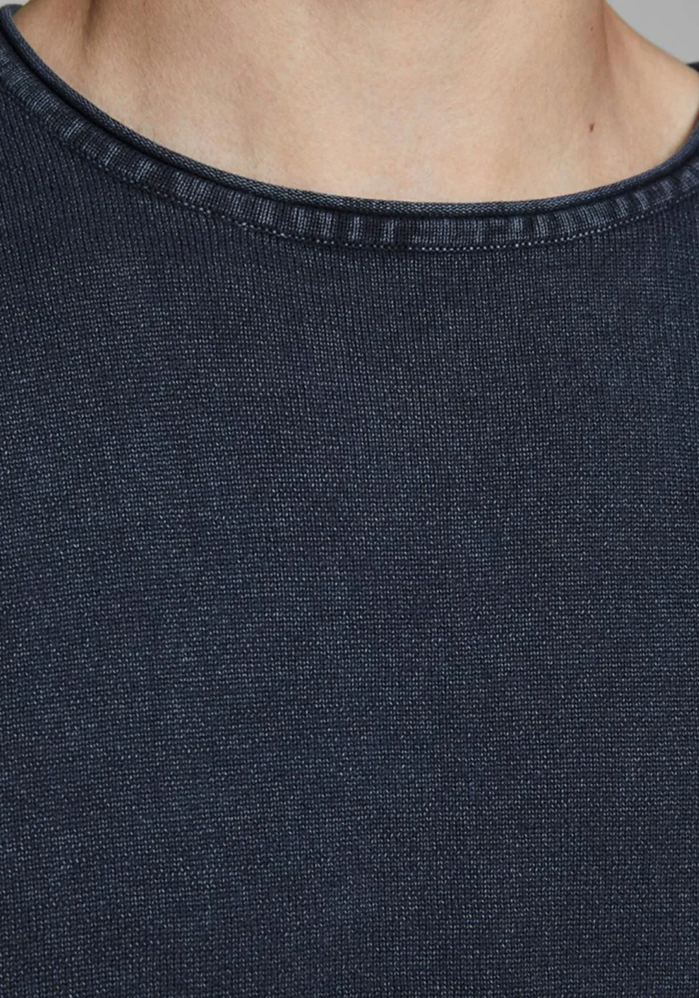 JACK & JONES slim fit trui katoen, O-hals, verwassen donkerblauw