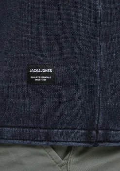 JACK & JONES slim fit trui katoen, O-hals, verwassen donkerblauw