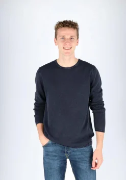 JACK & JONES slim fit trui katoen, O-hals, verwassen donkerblauw