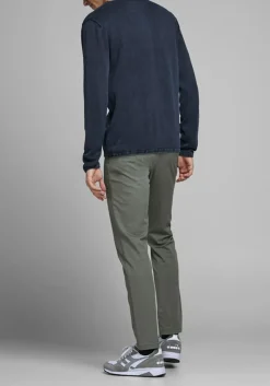 JACK & JONES slim fit trui katoen, O-hals, verwassen donkerblauw