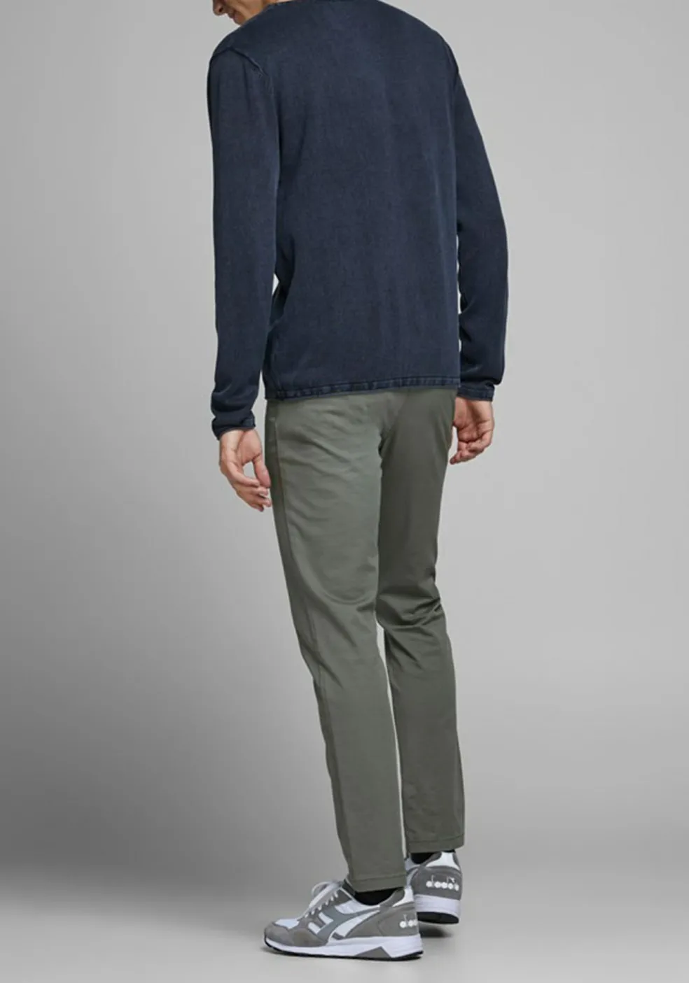 JACK & JONES slim fit trui katoen, O-hals, verwassen donkerblauw