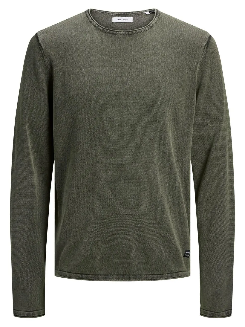 JACK & JONES slim fit trui katoen, O-hals, verwassen olijfgroen