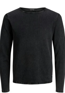 JACK & JONES slim fit trui katoen, O-hals, verwassen zwart